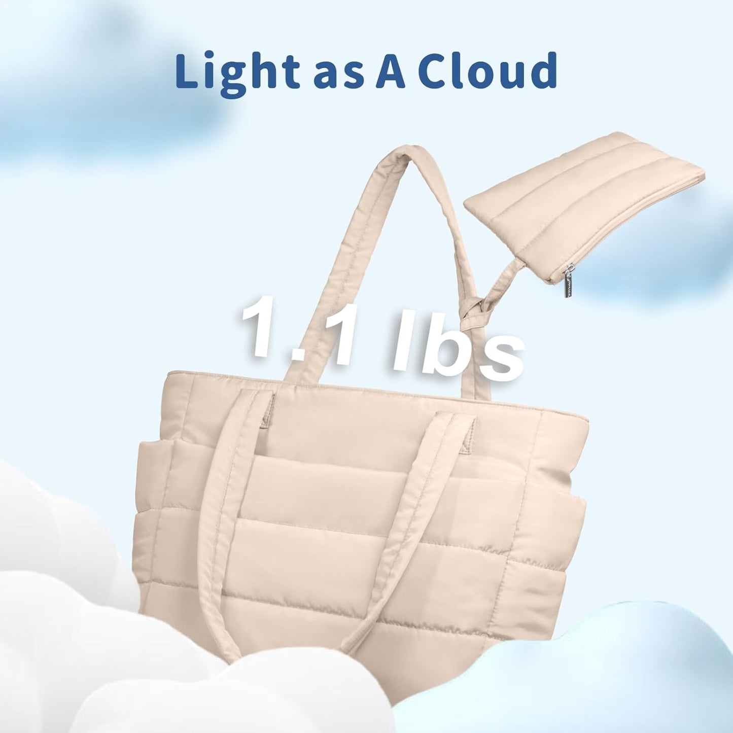 Puffer Tote Bag for Women, Lightweight Puffy Handbag with Compartments, Quilted Shoulder Bag for Work, Travel, Gym - Colors B