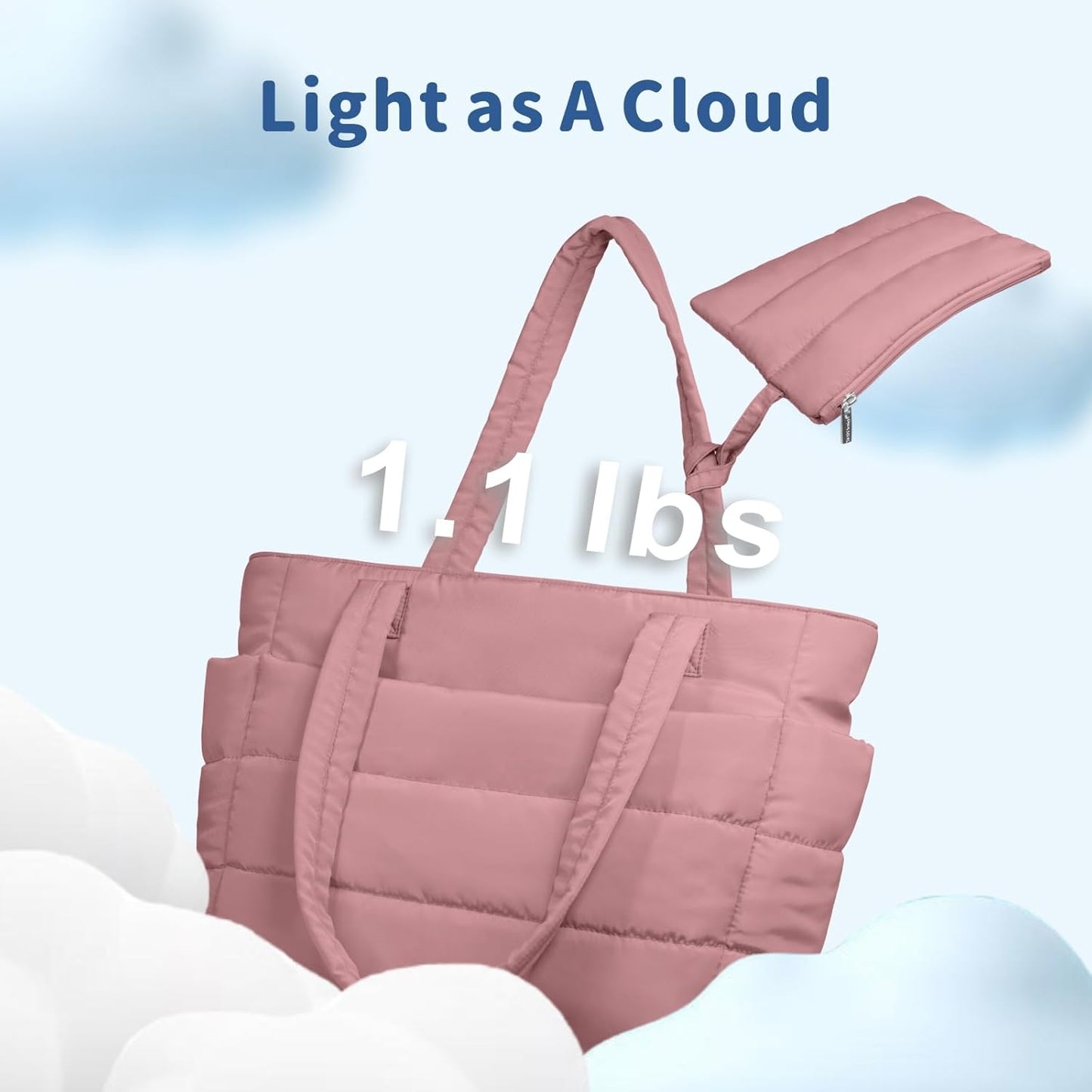Puffer Tote Bag for Women, Lightweight Puffy Handbag with Compartments, Quilted Shoulder Bag for Work, Travel, Gym - Colors B