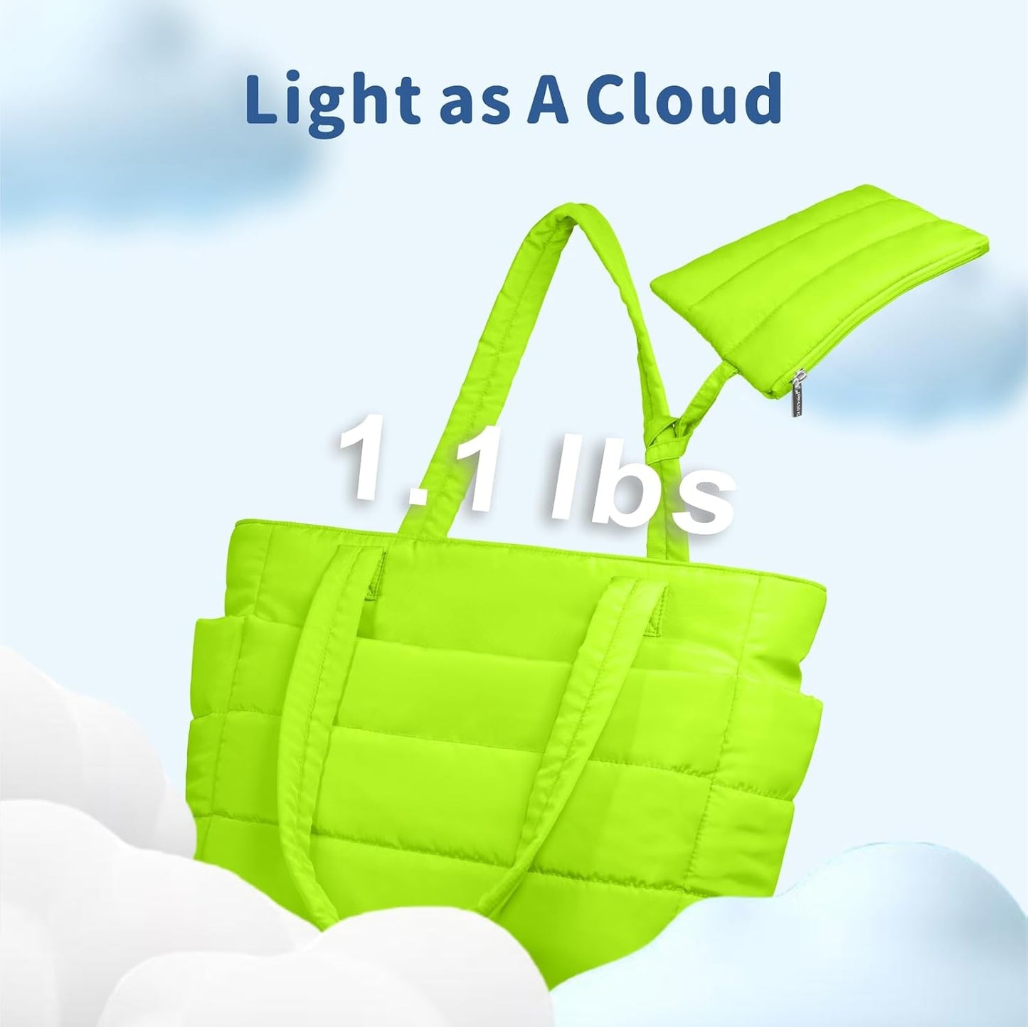 Puffer Tote Bag for Women, Lightweight Puffy Handbag with Compartments, Quilted Shoulder Bag for Work, Travel, Gym - Colors B