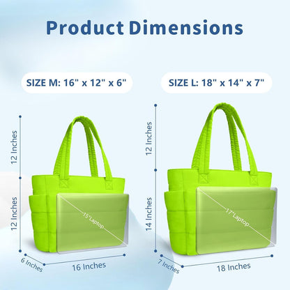 Puffer Tote Bag for Women, Lightweight Puffy Handbag with Compartments, Quilted Shoulder Bag for Work, Travel, Gym - Colors B