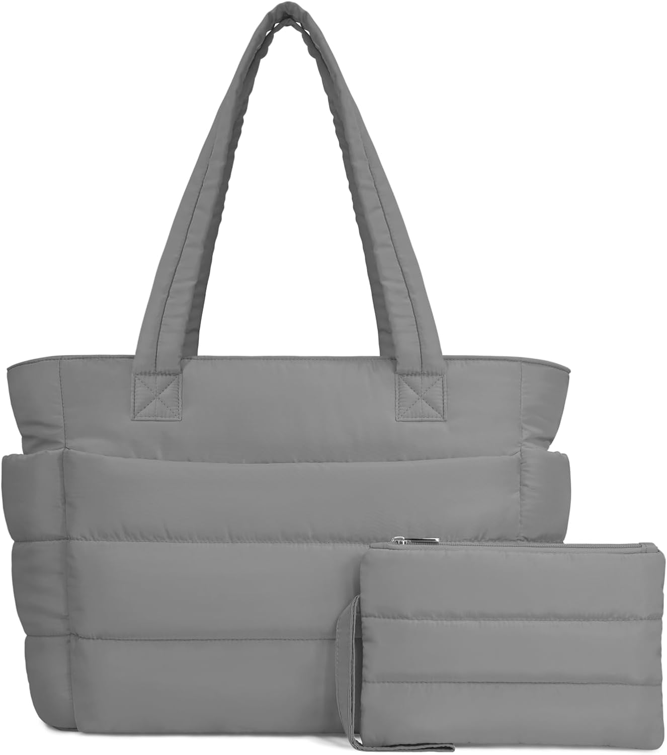 Puffer Tote Bag for Women, Lightweight Puffy Handbag with Compartments, Quilted Shoulder Bag for Work, Travel, Gym - Colors B