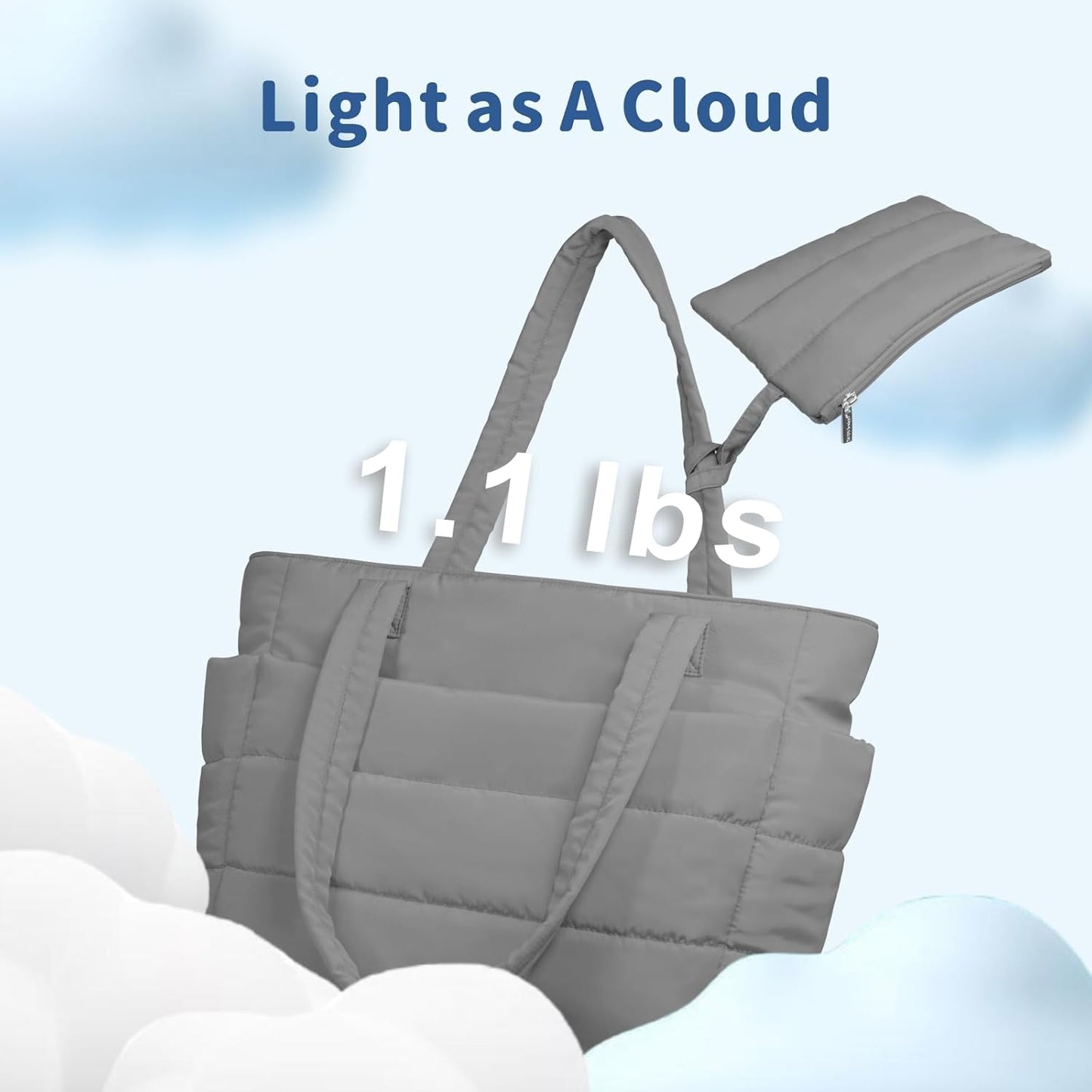 Puffer Tote Bag for Women, Lightweight Puffy Handbag with Compartments, Quilted Shoulder Bag for Work, Travel, Gym - Colors B
