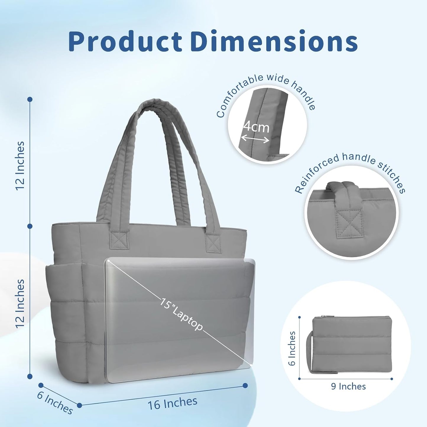 Puffer Tote Bag for Women, Lightweight Puffy Handbag with Compartments, Quilted Shoulder Bag for Work, Travel, Gym - Colors B