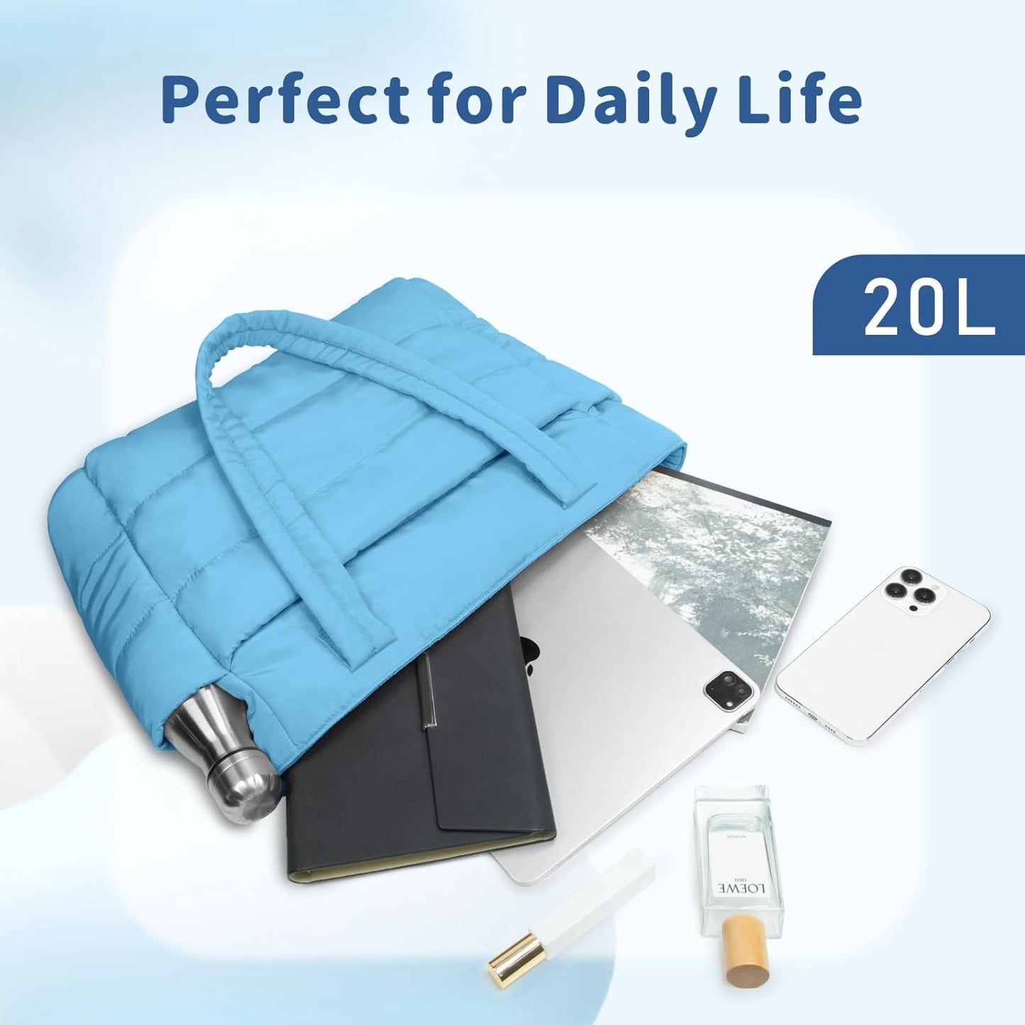 Puffer Tote Bag for Women, Lightweight Puffy Handbag with Compartments, Quilted Shoulder Bag for Work, Travel, Gym - Colors B