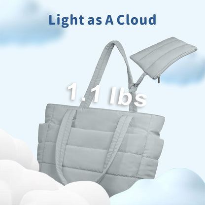 Puffer Tote Bag for Women, Lightweight Puffy Handbag with Compartments, Quilted Shoulder Bag for Work, Travel, Gym - Colors B