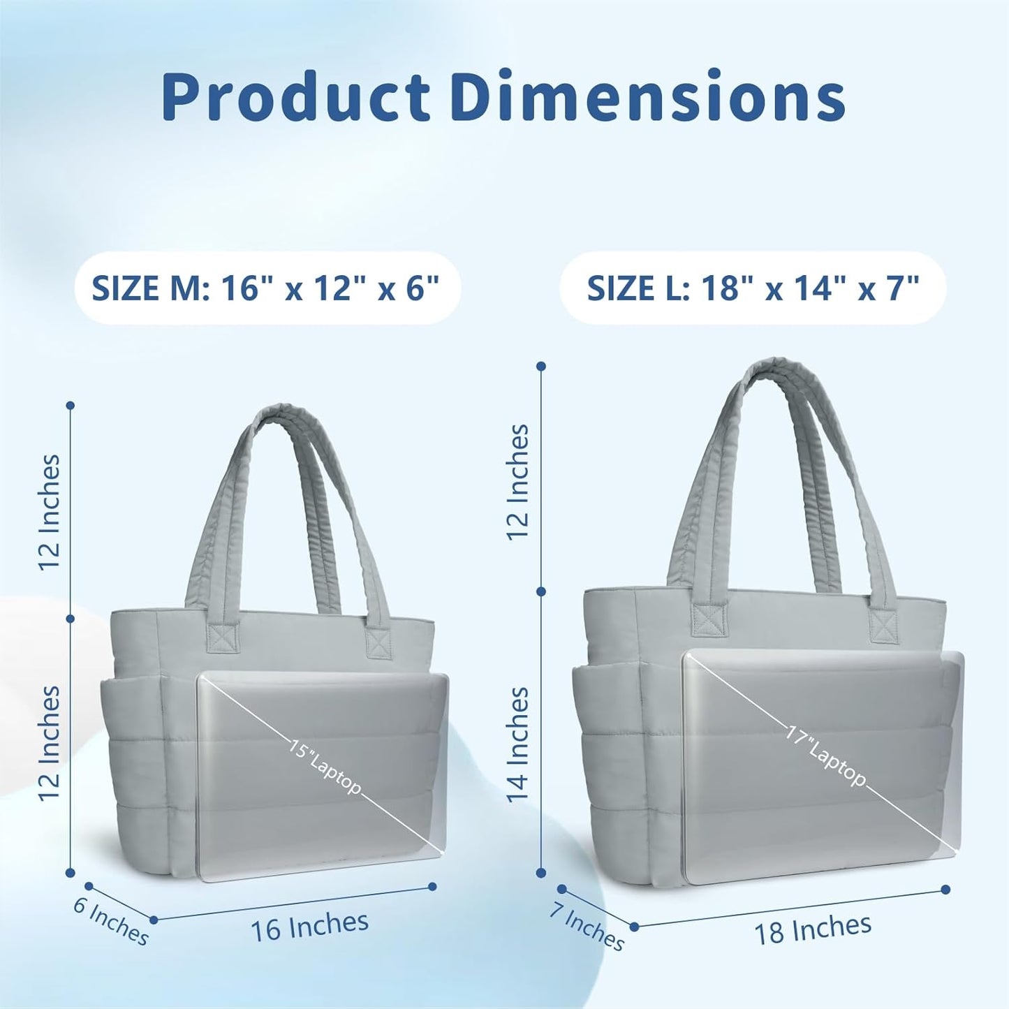 Puffer Tote Bag for Women, Lightweight Puffy Handbag with Compartments, Quilted Shoulder Bag for Work, Travel, Gym - Colors B