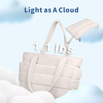 Puffer Tote Bag for Women, Lightweight Puffy Handbag with Compartments, Quilted Shoulder Bag for Work, Travel, Gym - Colors B