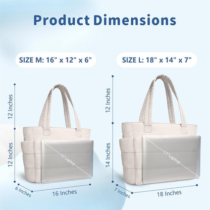Puffer Tote Bag for Women, Lightweight Puffy Handbag with Compartments, Quilted Shoulder Bag for Work, Travel, Gym - Colors B