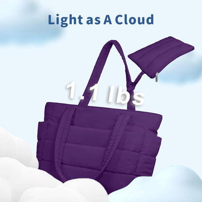 Puffer Tote Bag for Women, Lightweight Puffy Handbag with Compartments, Quilted Shoulder Bag for Work, Travel, Gym - Colors B