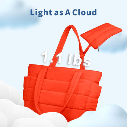 Puffer Tote Bag for Women, Lightweight Puffy Handbag with Compartments, Quilted Shoulder Bag for Work, Travel, Gym - Colors B