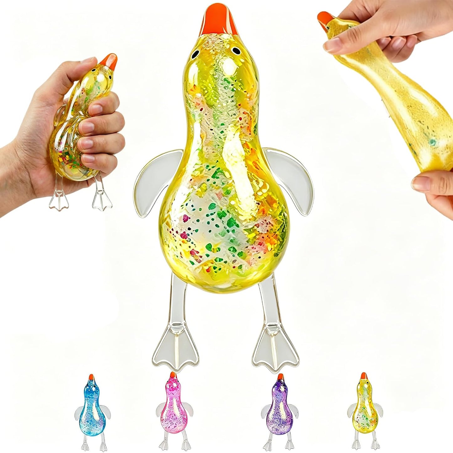 Glitter Duck Squishy,Yellow Squeeze Sensory Fidget Toy for Anxiety Relief | Squishy Duck Toys Stress Relief,Squeeze Sensory Fidget Toy for Anxiety Relief, Slow Rise Relaxing for Adults Offices Homes