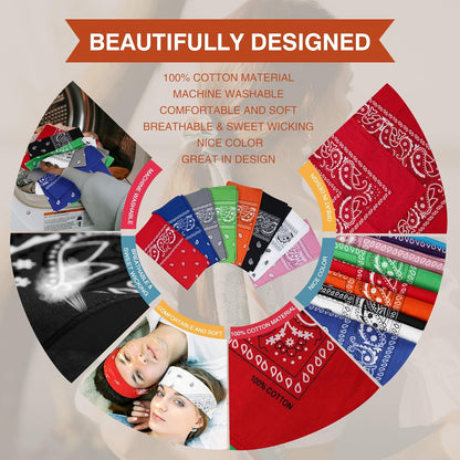 100% Cotton Bandanas, 22" Paisley Bandana Headbands for Men Women | Multi-Purpose 100% Cotton Bandana Headbands,Cowboy Bandanas for Women and Men