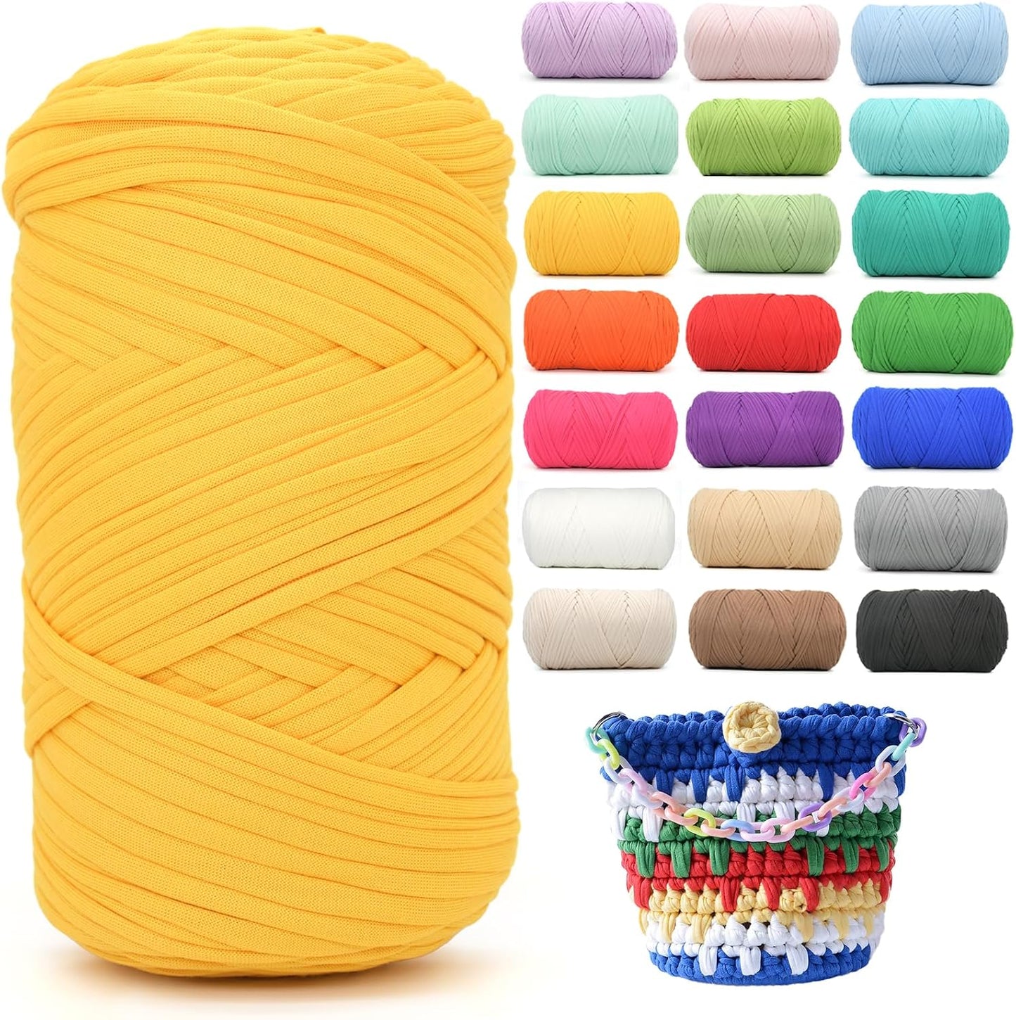 400g Tshirt Yarn for Crochet,Yellow T Shirt Soft Elastic Fabric Chunky Thick T-Shirt Crochet Yarn for Crocheting Knitting Beginner Hand Knitting for Bag/DIY Craft/Home Decor-Golden Yellow