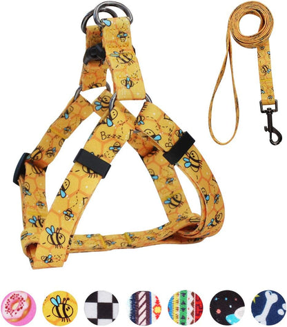Dog Harness Leash Set Adjustable Heavy Duty No Pull Halter Harnesses for Small Medium Large Breed Dogs Back Clip Anti-Twist Perfect for Walking (XS(12"-18" Chest Girth), Yellow Bee)