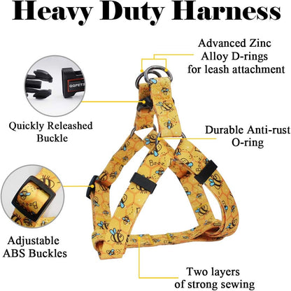 Dog Harness Leash Set Adjustable Heavy Duty No Pull Halter Harnesses for Small Medium Large Breed Dogs Back Clip Anti-Twist Perfect for Walking (XS(12"-18" Chest Girth), Yellow Bee)