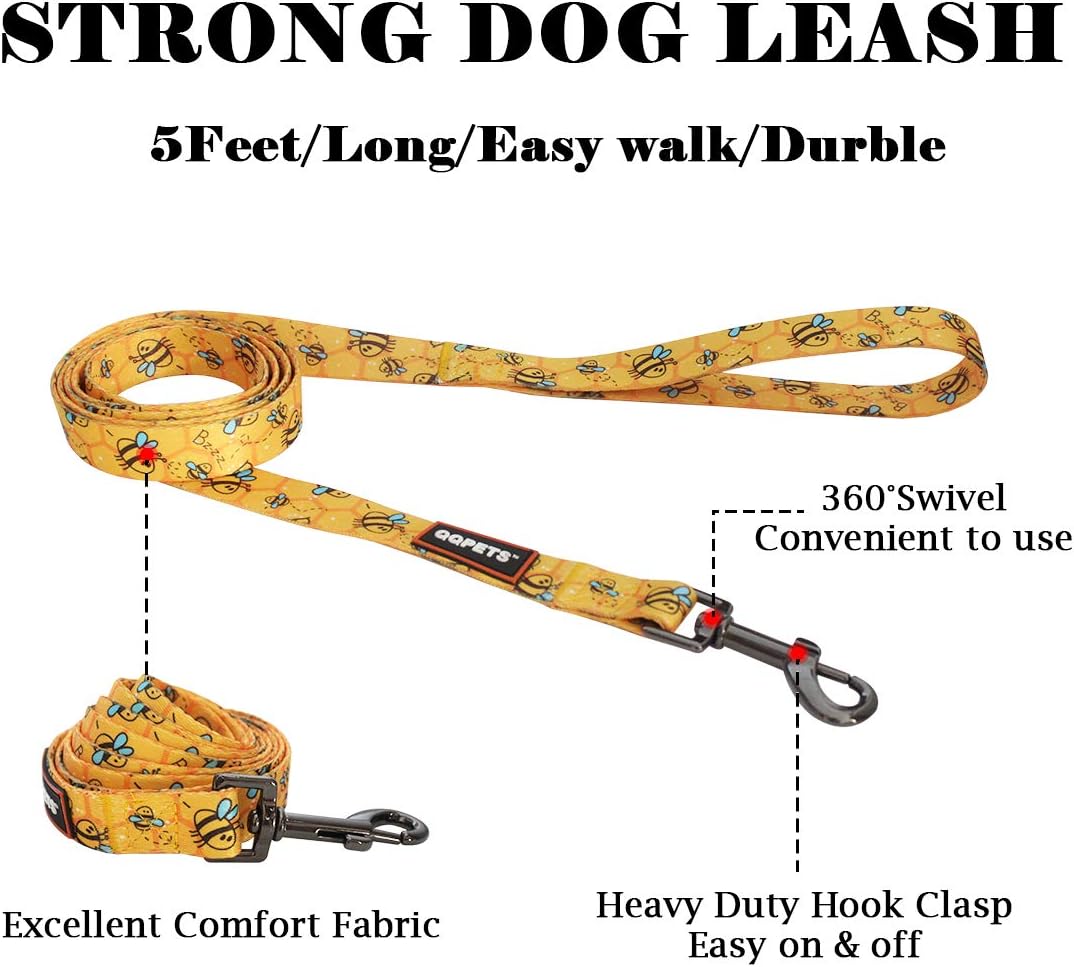 Dog Harness Leash Set Adjustable Heavy Duty No Pull Halter Harnesses for Small Medium Large Breed Dogs Back Clip Anti-Twist Perfect for Walking (XS(12"-18" Chest Girth), Yellow Bee)