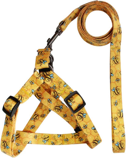 Dog Harness Leash Set Adjustable Heavy Duty No Pull Halter Harnesses for Small Medium Large Breed Dogs Back Clip Anti-Twist Perfect for Walking (XS(12"-18" Chest Girth), Yellow Bee)