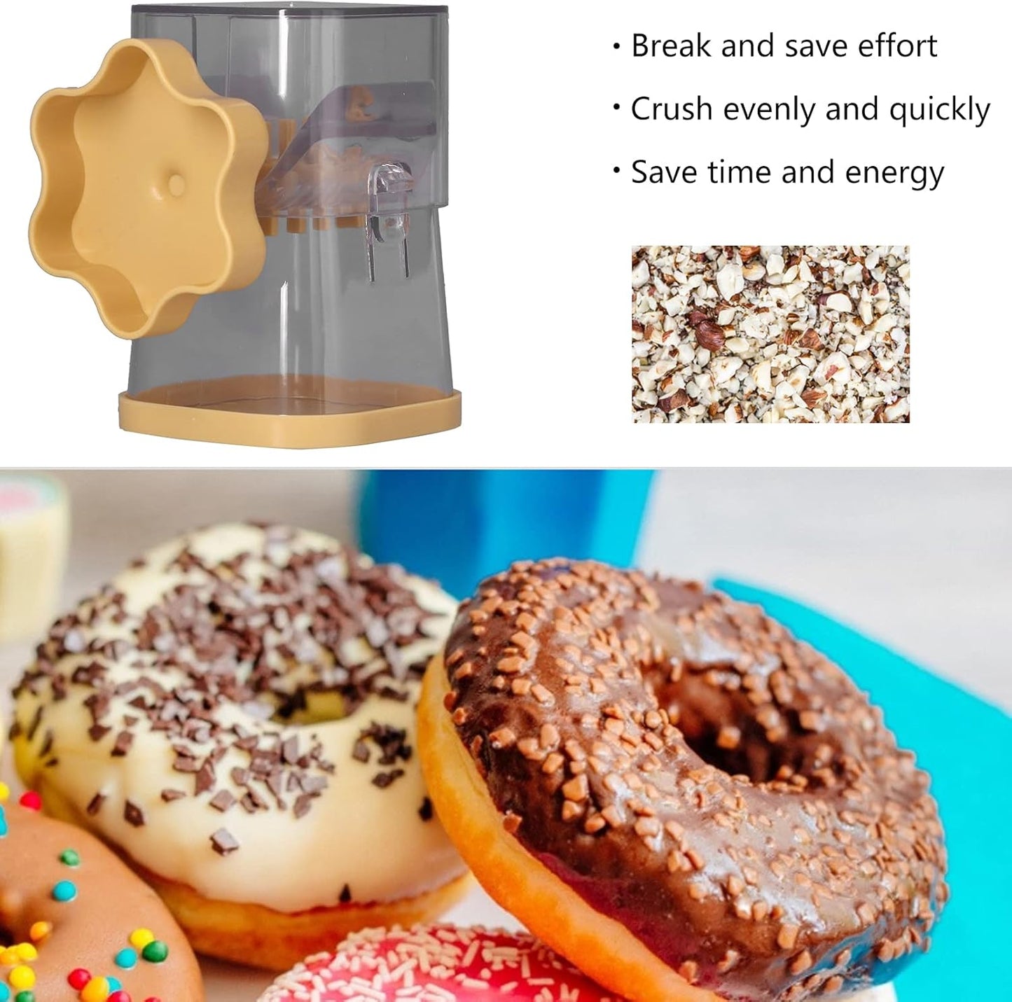 Nut Grinder, ABS Multifunction Hand Crank Nut Chopper Manual Food Chopper Vegetable Chopper for Almonds Hazelnuts Pecans(yellow)