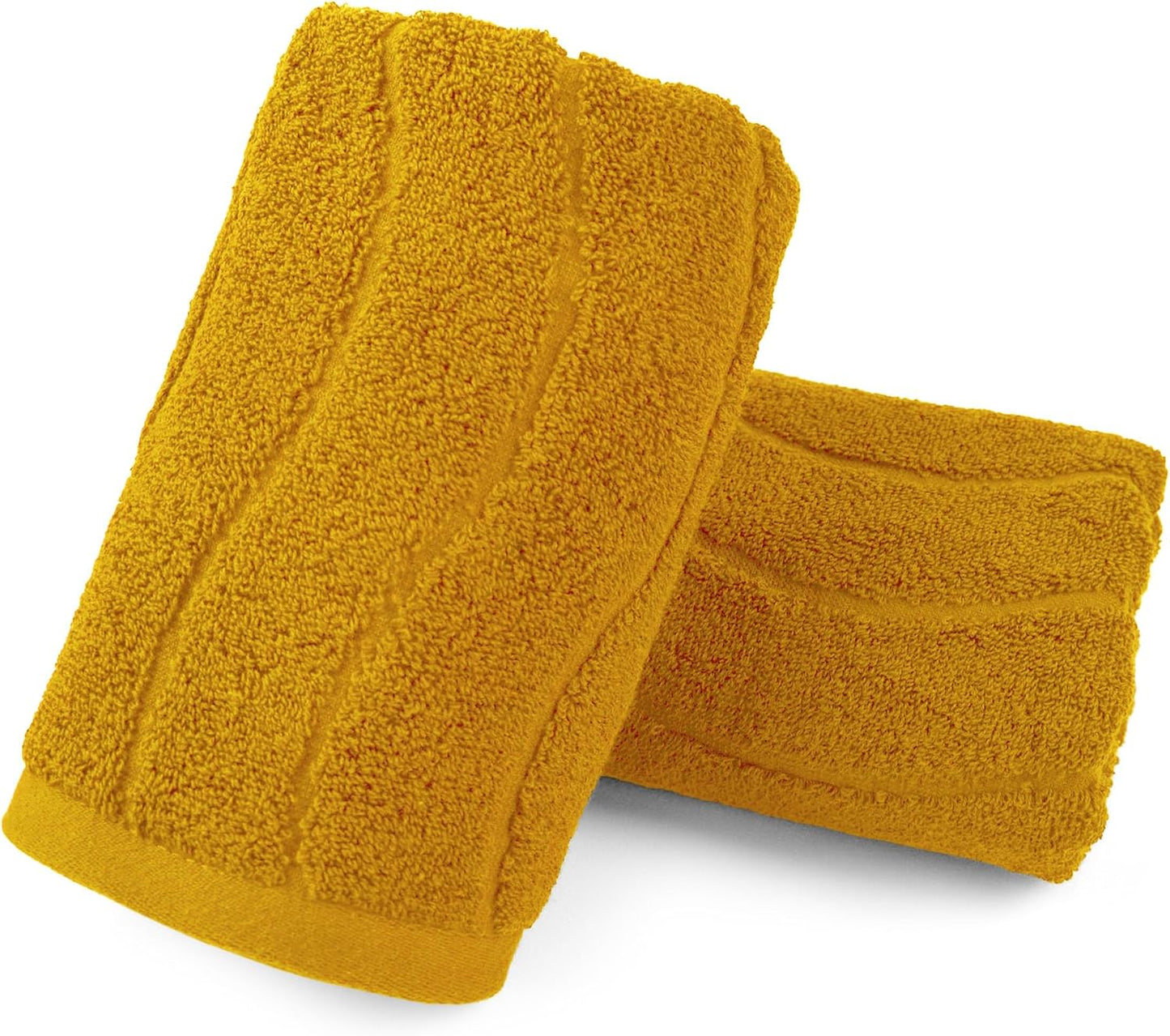 Wavy Striped Cotton Hand Towels, Set of 2, Dry Your Hand Instantly, 13x29 Inches, Mustard Kitchen Bathroom Towel