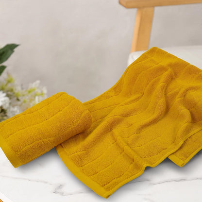 Wavy Striped Cotton Hand Towels, Set of 2, Dry Your Hand Instantly, 13x29 Inches, Mustard Kitchen Bathroom Towel