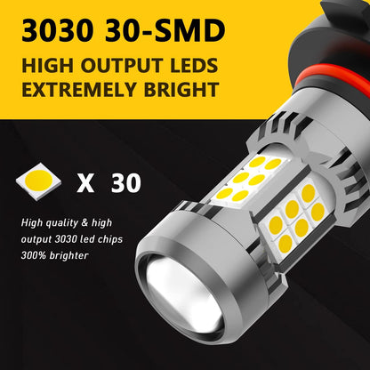 H10 9145 Yellow LED Fog Light Bulbs 3400 Lumens Super Bright 3030 30-SMD Chips PY20D 3000K Replacement Lamps for Cars, Trucks, SUVs, Pack of 2