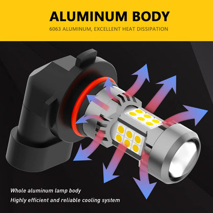H10 9145 Yellow LED Fog Light Bulbs 3400 Lumens Super Bright 3030 30-SMD Chips PY20D 3000K Replacement Lamps for Cars, Trucks, SUVs, Pack of 2