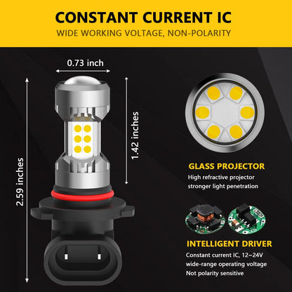 H10 9145 Yellow LED Fog Light Bulbs 3400 Lumens Super Bright 3030 30-SMD Chips PY20D 3000K Replacement Lamps for Cars, Trucks, SUVs, Pack of 2