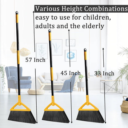Heavy Duty Angle Broom 3 Pack - Yellow Broom for Outdoor & Indoor, Garage, Driveway, Sidewalk, Kitchen & More, Long Handle