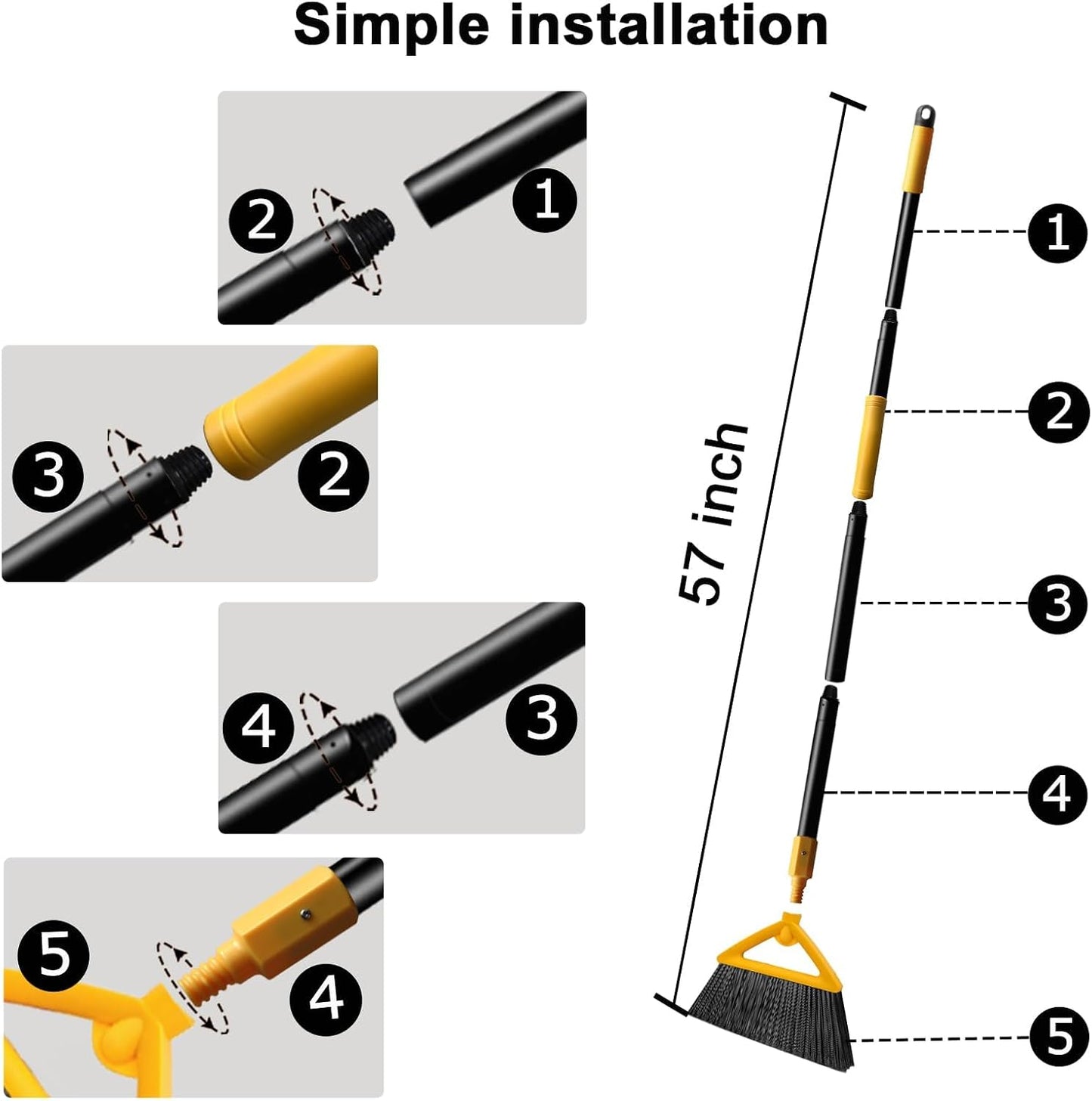 Heavy Duty Angle Broom 3 Pack - Yellow Broom for Outdoor & Indoor, Garage, Driveway, Sidewalk, Kitchen & More, Long Handle