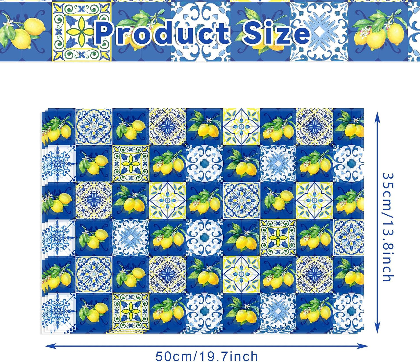 50 Sheets Blue Tiles Lemon Tissue Paper, 20 x 14 Inches Blue Tiles Lemons Gift Wrapping Paper, Lemon Pattern Art Craft Paper for Birthday Gift Bag Fillers, Wedding, Bridal Shower Party Supplies