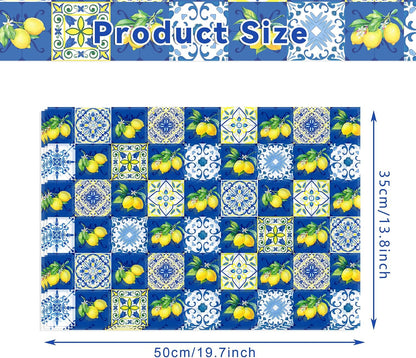 50 Sheets Blue Tiles Lemon Tissue Paper, 20 x 14 Inches Blue Tiles Lemons Gift Wrapping Paper, Lemon Pattern Art Craft Paper for Birthday Gift Bag Fillers, Wedding, Bridal Shower Party Supplies