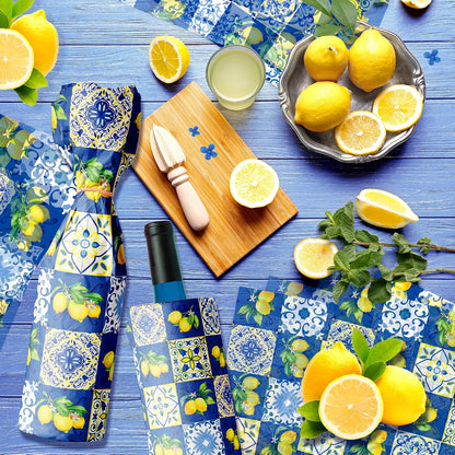 50 Sheets Blue Tiles Lemon Tissue Paper, 20 x 14 Inches Blue Tiles Lemons Gift Wrapping Paper, Lemon Pattern Art Craft Paper for Birthday Gift Bag Fillers, Wedding, Bridal Shower Party Supplies