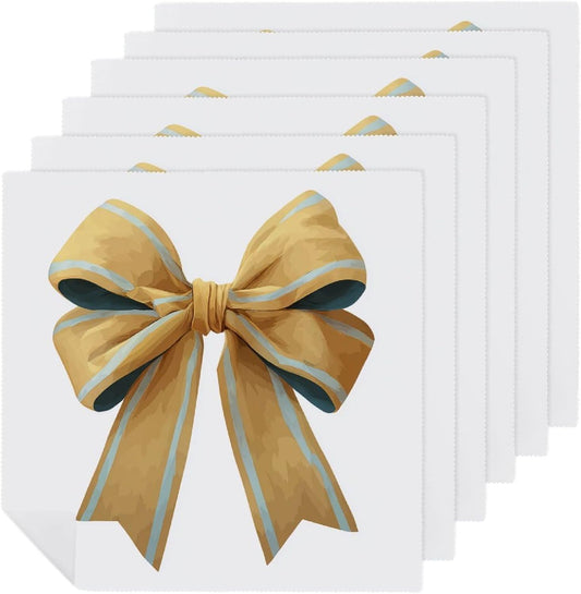 Yellow Bow Cloth Napkins Set of 6, Square Premium Reusable Washable Polyester Table Linen Napkin for Dinner Party