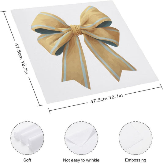 Yellow Bow Cloth Napkins Set of 6, Square Premium Reusable Washable Polyester Table Linen Napkin for Dinner Party