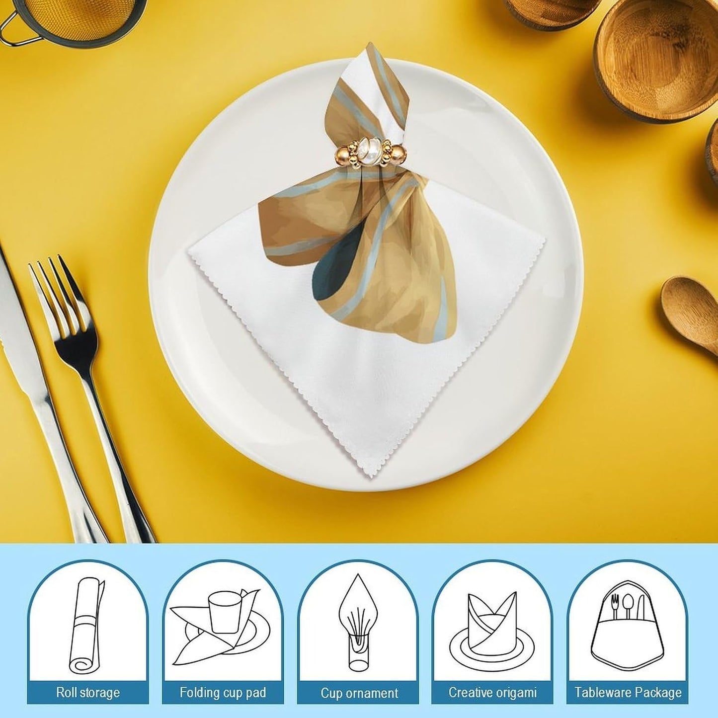 Yellow Bow Cloth Napkins Set of 6, Square Premium Reusable Washable Polyester Table Linen Napkin for Dinner Party