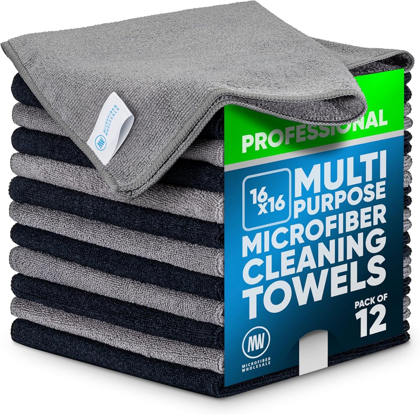 MW Pro 16x16 Commercial Cleaning Rags - Professional Janitorial Supplies for Dusting, Office & Heavy Duty Cleaning - Multi-Surface Dusters (Yellow, 12-Pack)