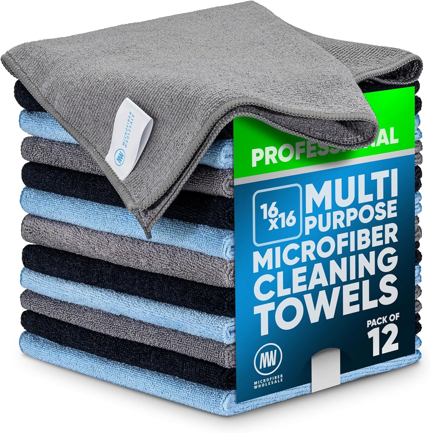 MW Pro 16x16 Commercial Cleaning Rags - Professional Janitorial Supplies for Dusting, Office & Heavy Duty Cleaning - Multi-Surface Dusters (Yellow, 12-Pack)