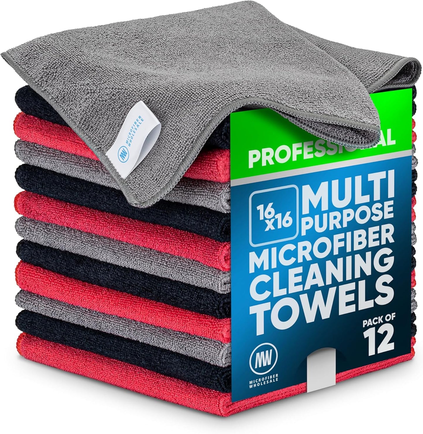 MW Pro 16x16 Commercial Cleaning Rags - Professional Janitorial Supplies for Dusting, Office & Heavy Duty Cleaning - Multi-Surface Dusters (Yellow, 12-Pack)