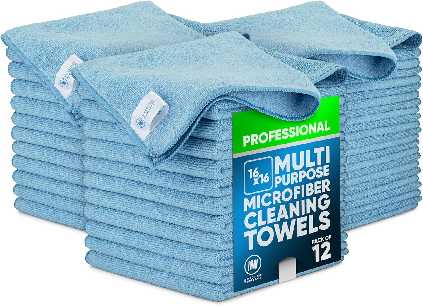 MW Pro 16x16 Commercial Cleaning Rags - Professional Janitorial Supplies for Dusting, Office & Heavy Duty Cleaning - Multi-Surface Dusters (Yellow, 12-Pack)