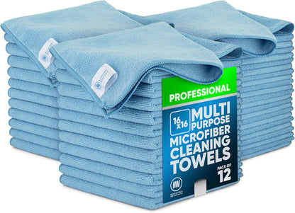MW Pro 16x16 Commercial Cleaning Rags - Professional Janitorial Supplies for Dusting, Office & Heavy Duty Cleaning - Multi-Surface Dusters (Yellow, 12-Pack)