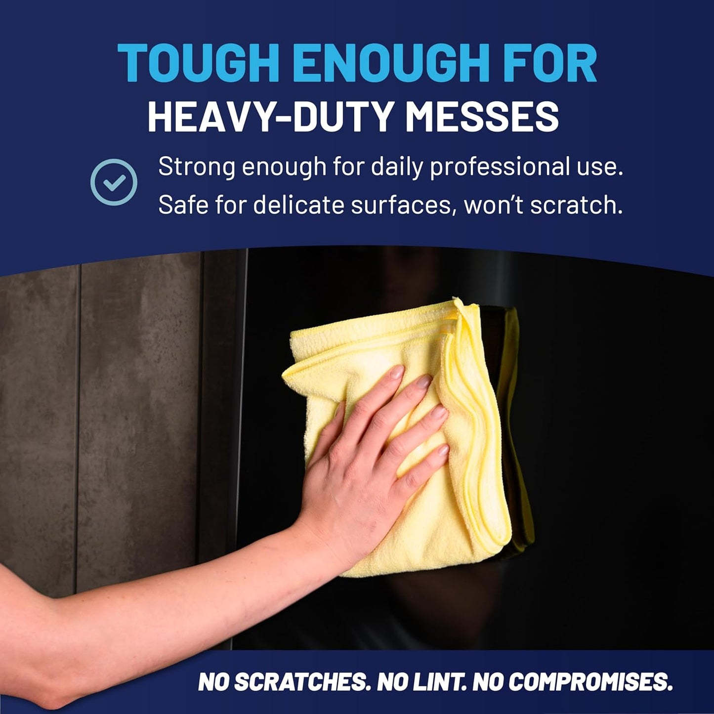 MW Pro 16x16 Commercial Cleaning Rags - Professional Janitorial Supplies for Dusting, Office & Heavy Duty Cleaning - Multi-Surface Dusters (Yellow, 12-Pack)