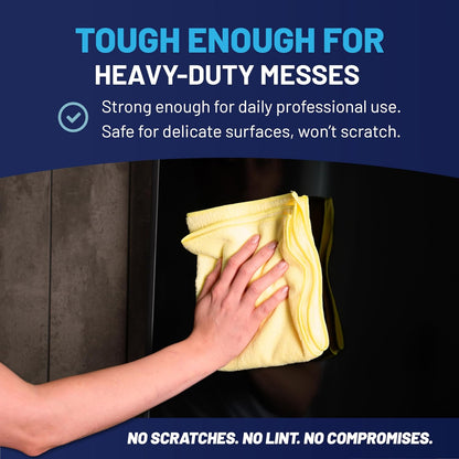 MW Pro 16x16 Commercial Cleaning Rags - Professional Janitorial Supplies for Dusting, Office & Heavy Duty Cleaning - Multi-Surface Dusters (Yellow, 12-Pack)