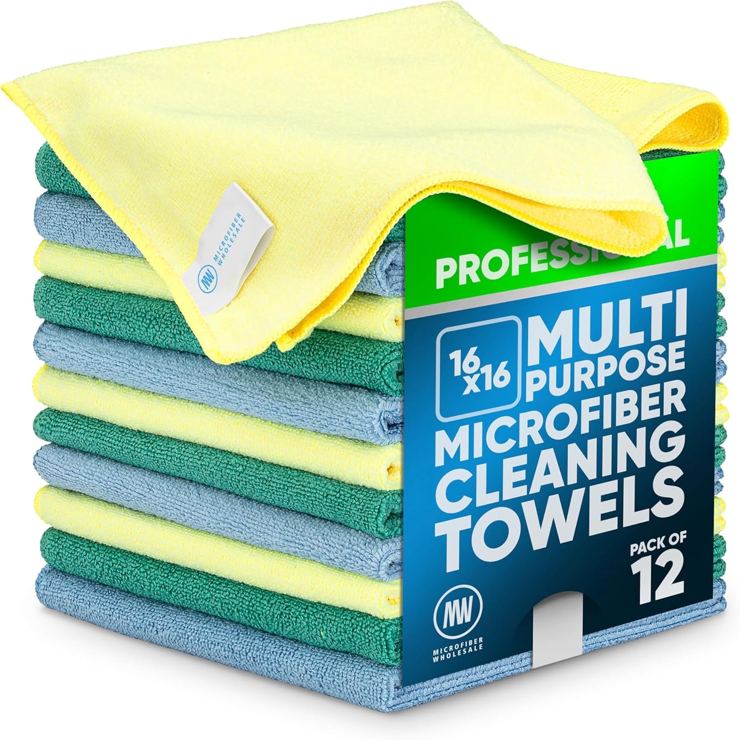 MW Pro 16x16 Commercial Cleaning Rags - Professional Janitorial Supplies for Dusting, Office & Heavy Duty Cleaning - Multi-Surface Dusters (Yellow, 12-Pack)