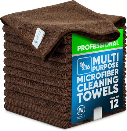 MW Pro 16x16 Commercial Cleaning Rags - Professional Janitorial Supplies for Dusting, Office & Heavy Duty Cleaning - Multi-Surface Dusters (Yellow, 12-Pack)