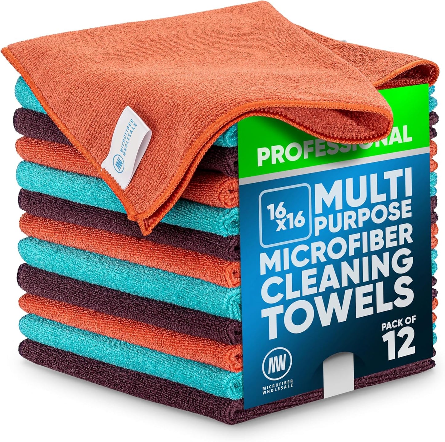MW Pro 16x16 Commercial Cleaning Rags - Professional Janitorial Supplies for Dusting, Office & Heavy Duty Cleaning - Multi-Surface Dusters (Yellow, 12-Pack)