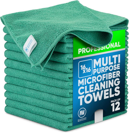 MW Pro 16x16 Commercial Cleaning Rags - Professional Janitorial Supplies for Dusting, Office & Heavy Duty Cleaning - Multi-Surface Dusters (Yellow, 12-Pack)