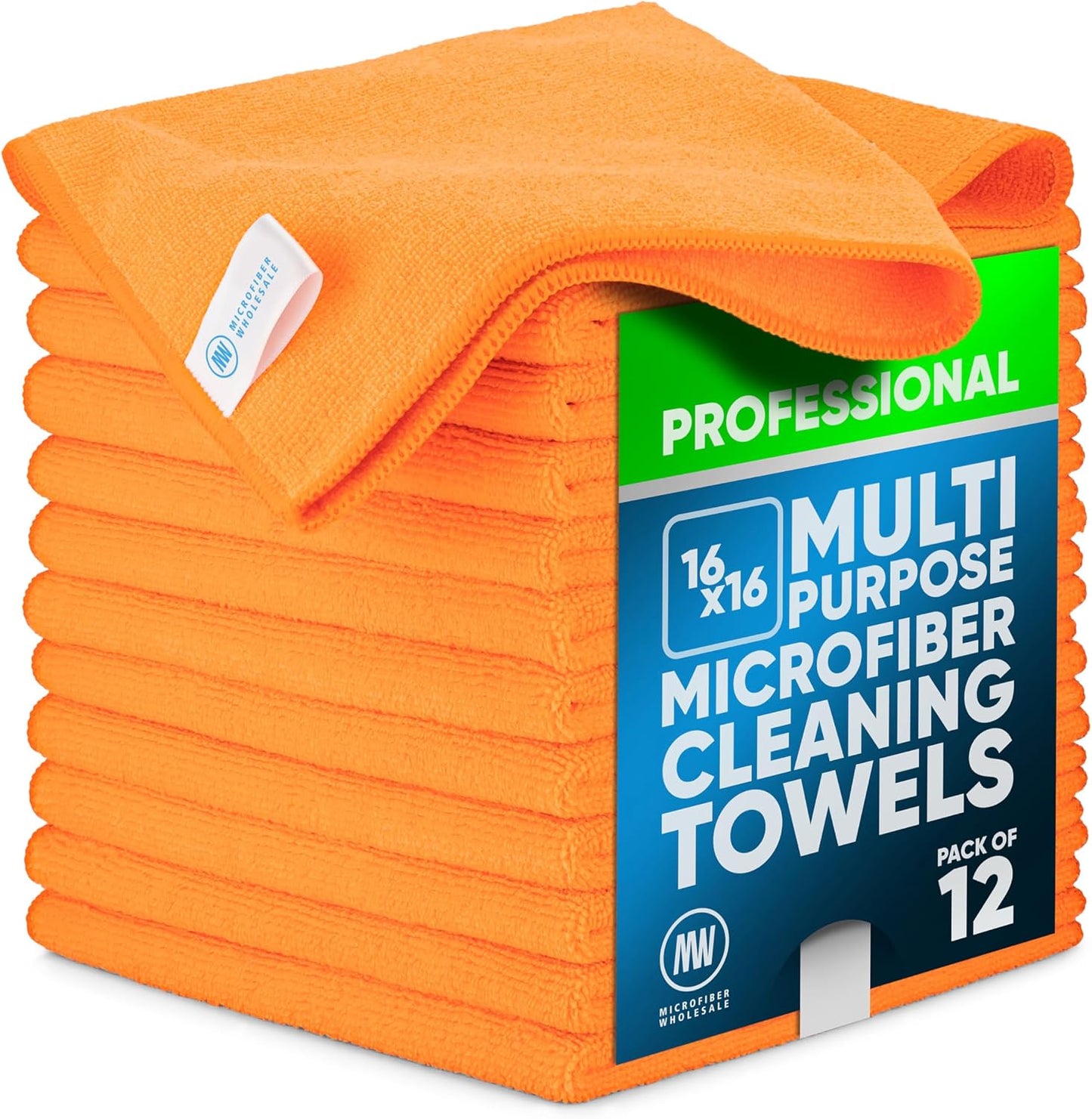 MW Pro 16x16 Commercial Cleaning Rags - Professional Janitorial Supplies for Dusting, Office & Heavy Duty Cleaning - Multi-Surface Dusters (Yellow, 12-Pack)