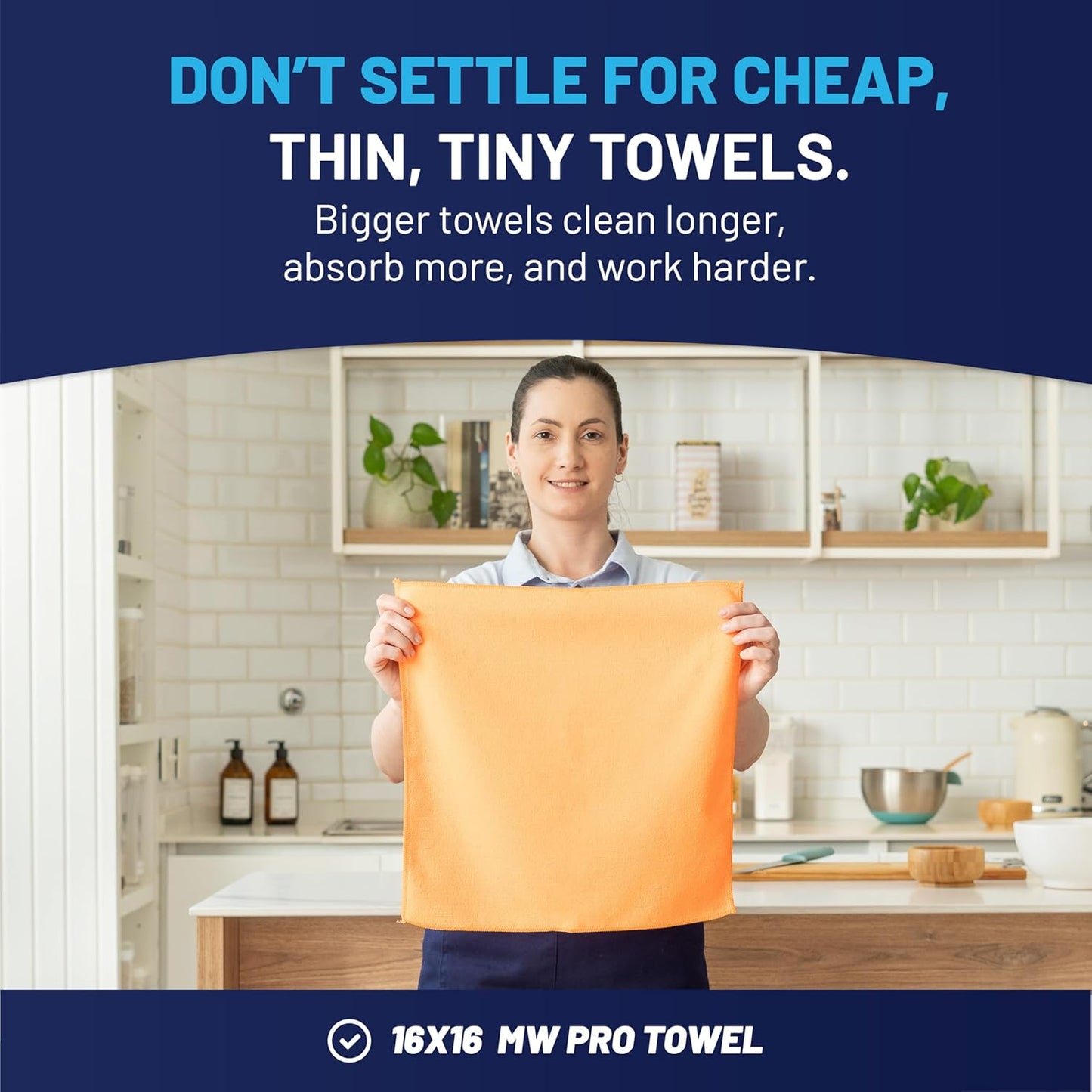 MW Pro 16x16 Commercial Cleaning Rags - Professional Janitorial Supplies for Dusting, Office & Heavy Duty Cleaning - Multi-Surface Dusters (Yellow, 12-Pack)