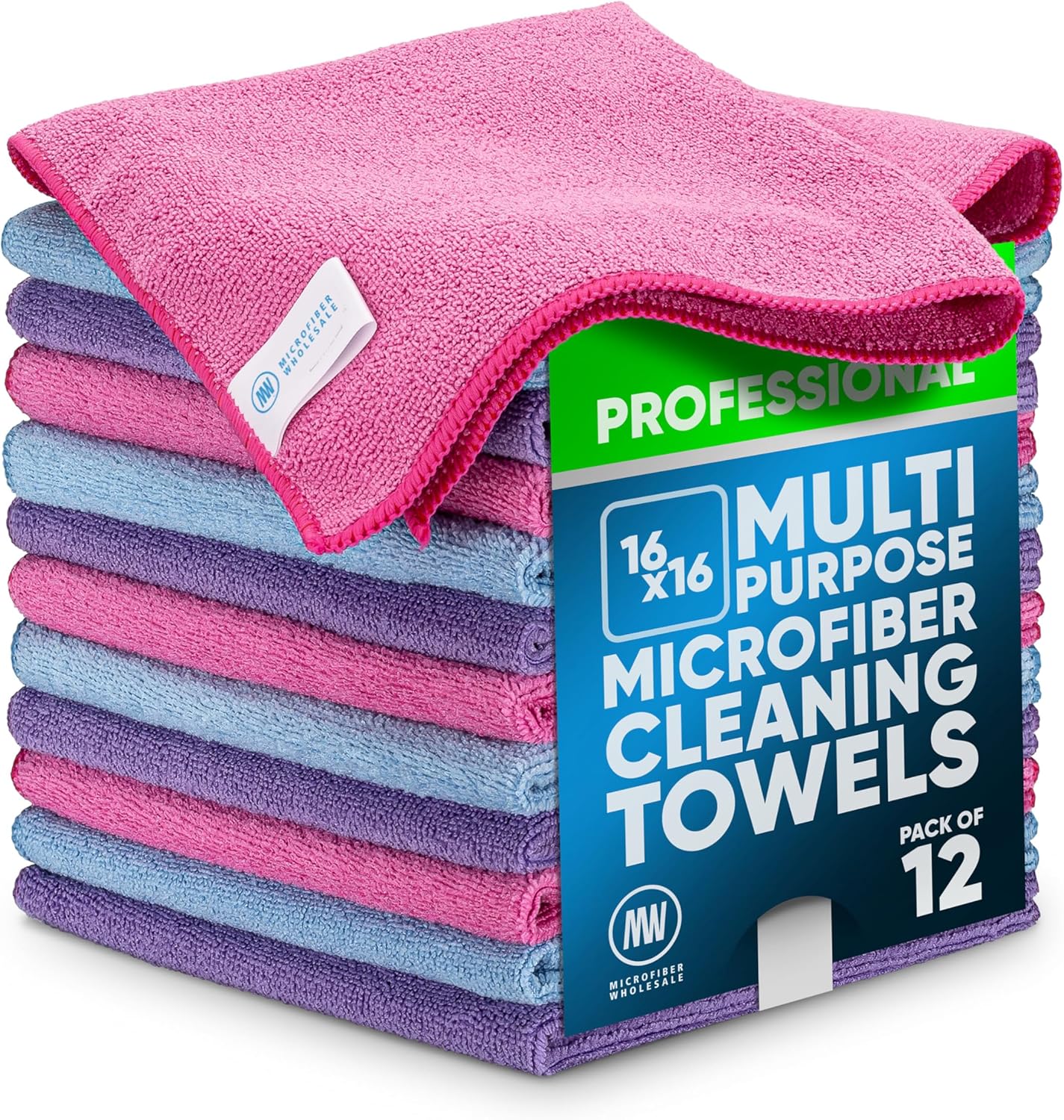 MW Pro 16x16 Commercial Cleaning Rags - Professional Janitorial Supplies for Dusting, Office & Heavy Duty Cleaning - Multi-Surface Dusters (Yellow, 12-Pack)