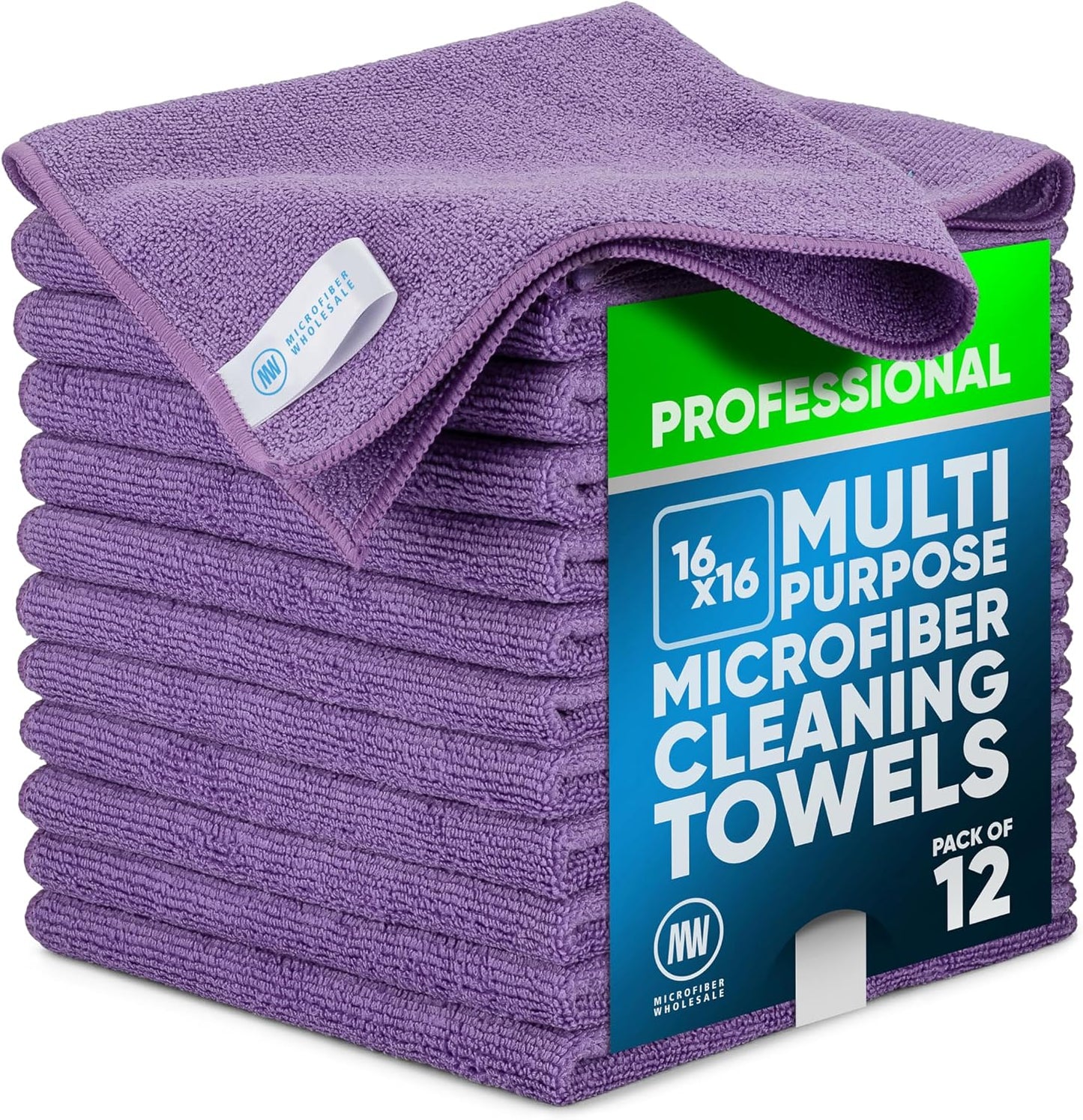 MW Pro 16x16 Commercial Cleaning Rags - Professional Janitorial Supplies for Dusting, Office & Heavy Duty Cleaning - Multi-Surface Dusters (Yellow, 12-Pack)